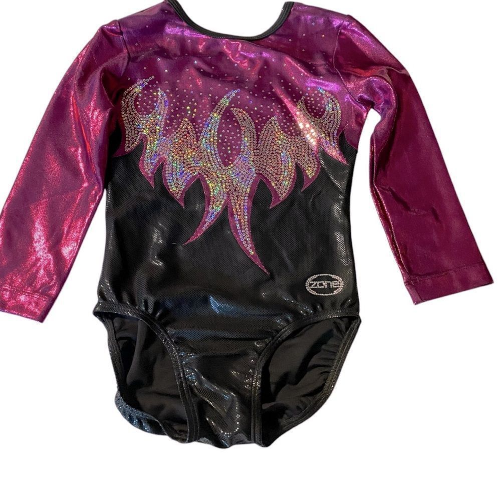 Ozone gymnastics pink foil competition 3/4 sleeve custom leotard NEW AXS adult